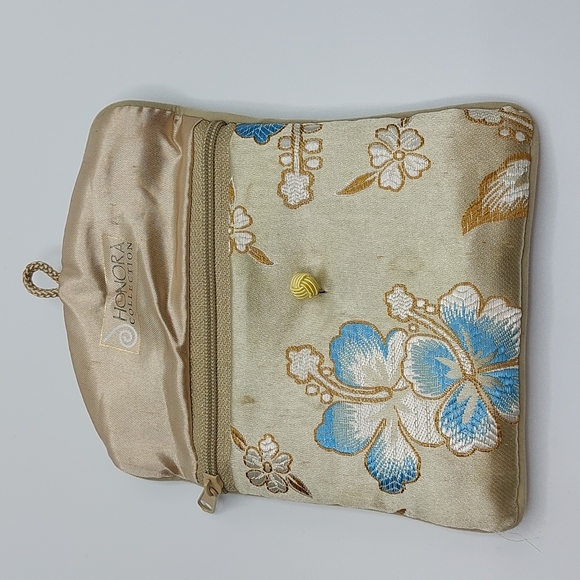 Honora Collection Beige Gold Blue Floral Embroidered Jewelry Pouch - Picture 3 of 7